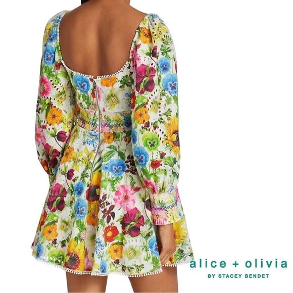Alice + Olivia **NWT** Crawford Smocked Floral Sweetheart Mini Dress - Picture 9 of 16
